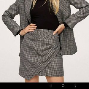 Mango Houndstooth Skirt Mini Black Tan Women Medium NWT